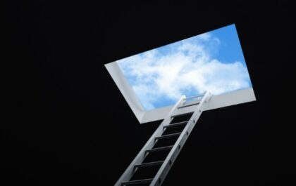 Ladder leading to the sky in an opening