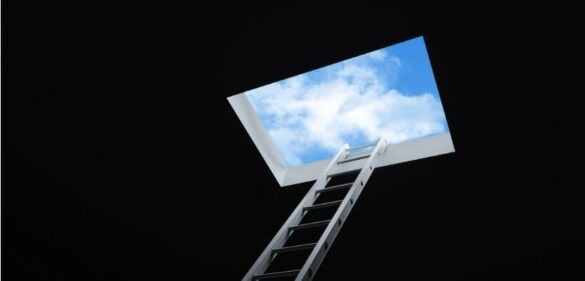 Ladder leading to the sky in an opening