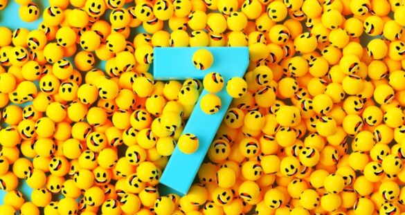 Blue number seven covered in smiley emojis