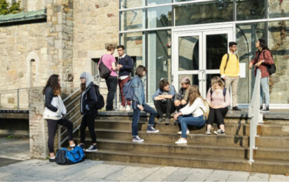 Group of students outside university building