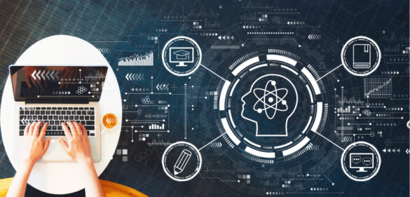 graphic-of-computer-at-desk-with-images-of-neurons-and-screens-denoting-online-education